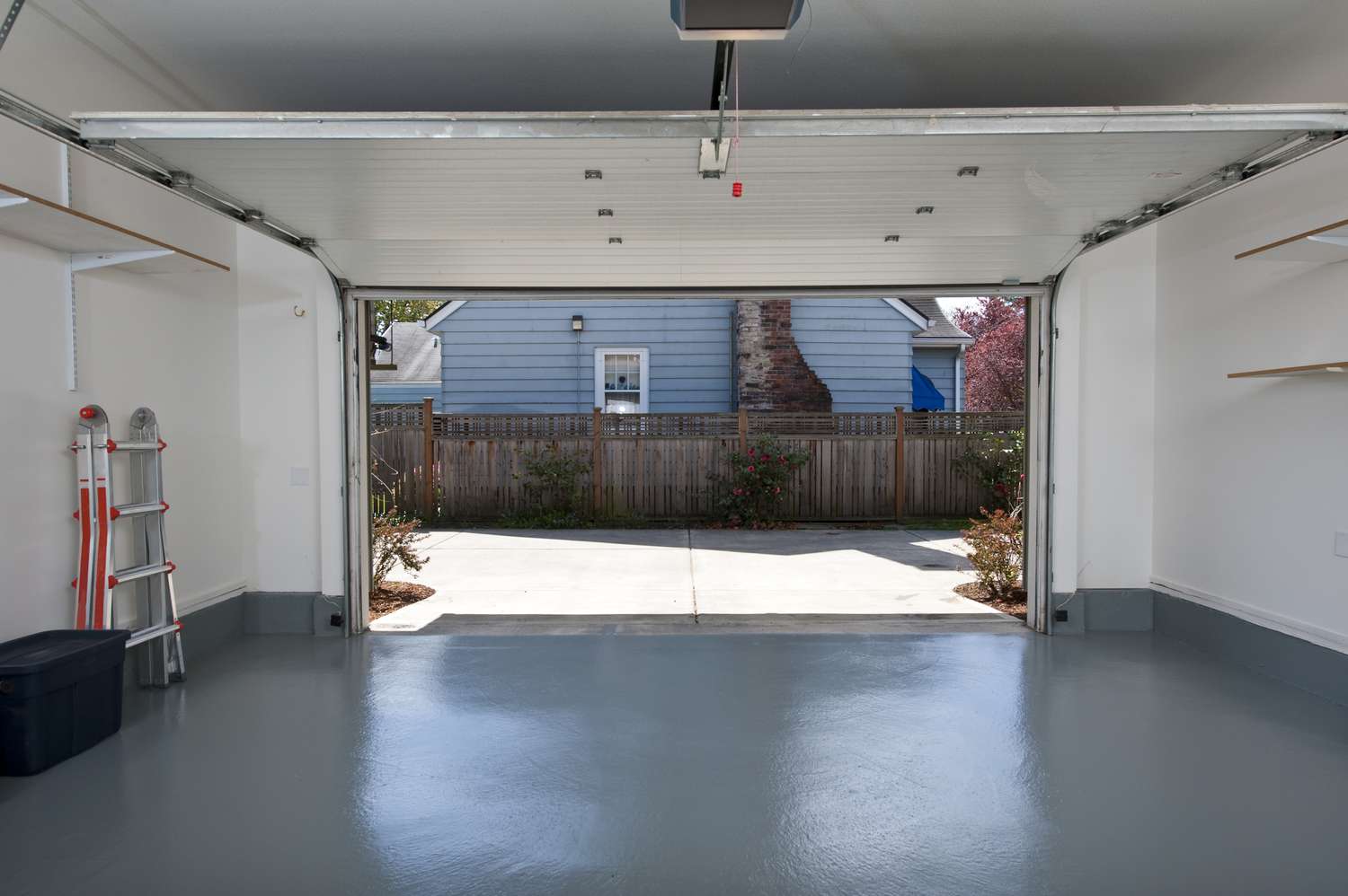 Clean garage with epoxy floor