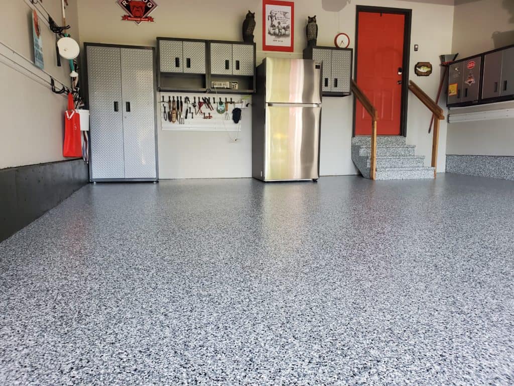 Epoxy garage floor with storage